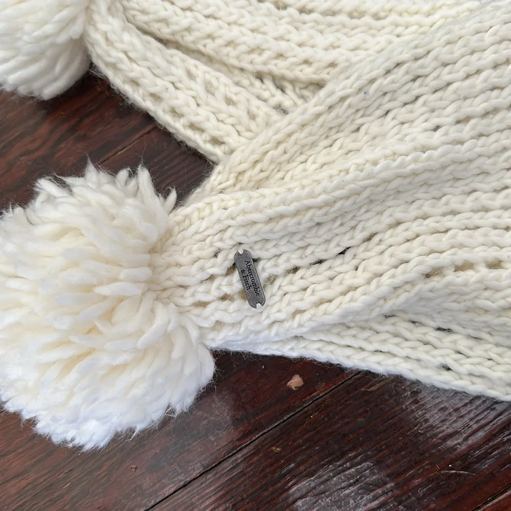 Abercrombie & Fitch Wool Blend Crochet Pompom Scarf